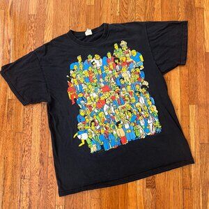 The Simpsons Full 50 Character Cast Matt Groening 2007 Black T-Shirt - Men's XL
